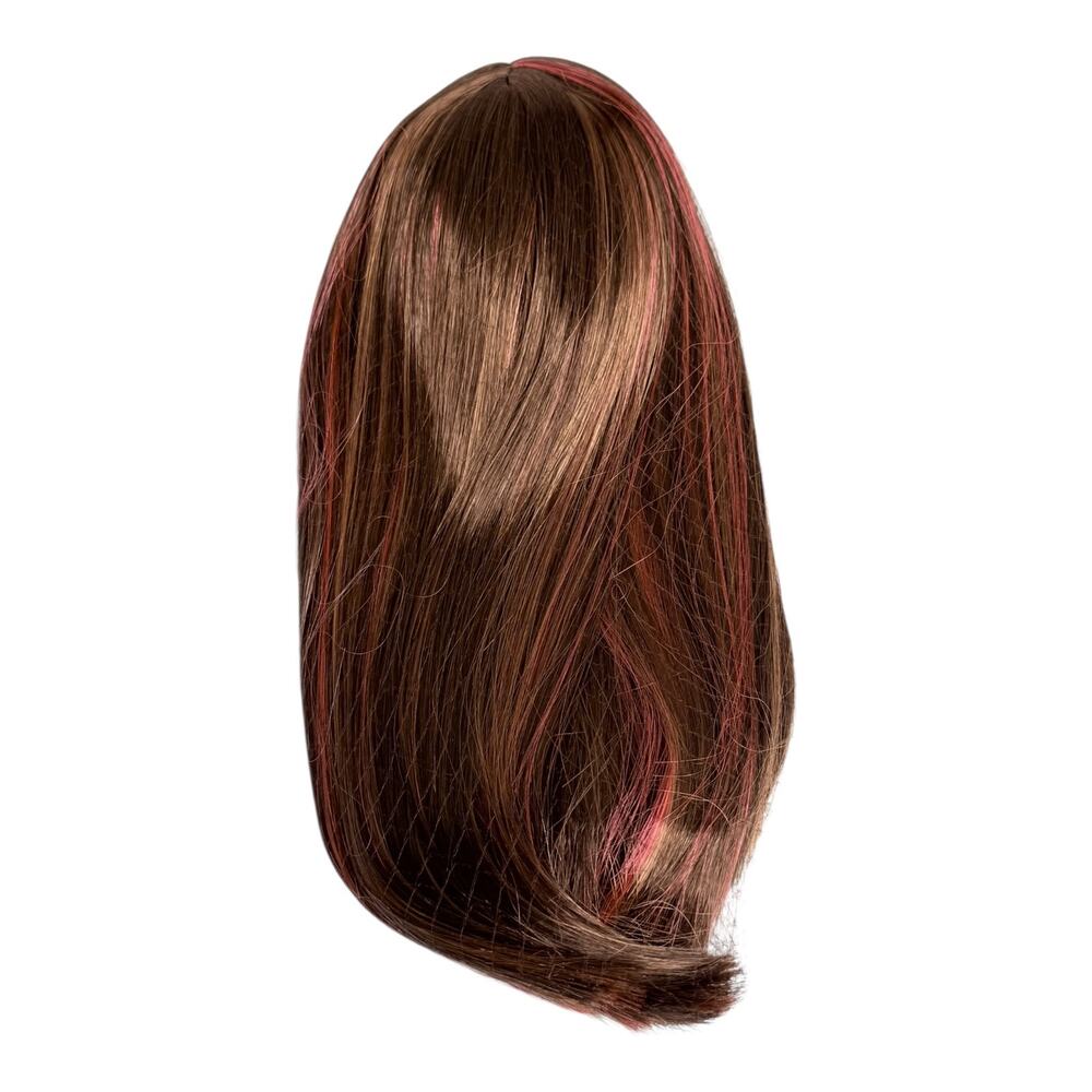 American Girl Doll Wig Long Brown Hot Pink Highlights Jly 18" Dolls New Hair Net - Picture 3 of 6